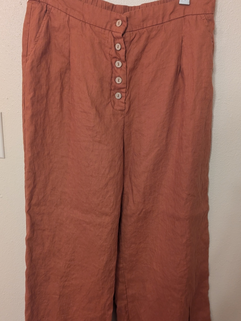 Grae Cove Button-Front Linen Blend Pants in Terracotta XXL
